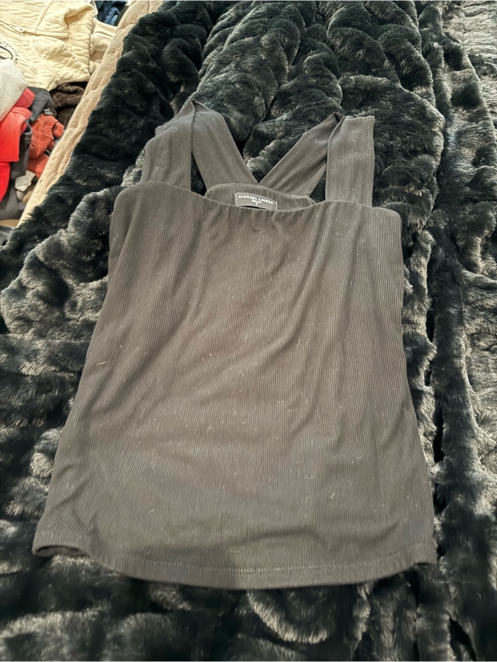 Michael Lauren Black Ribbed Square-Neck Tank
